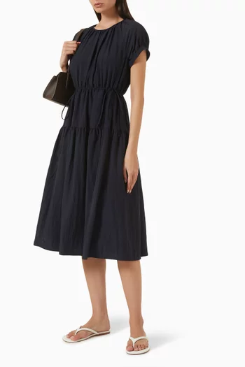 Half-sleeve Drawstring Midi Dress