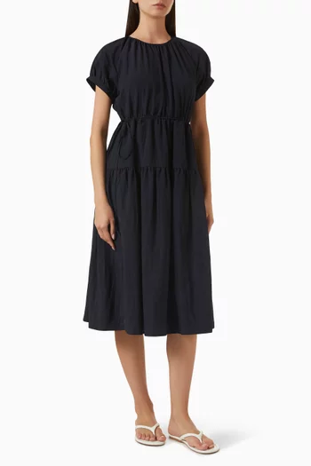 Half-sleeve Drawstring Midi Dress