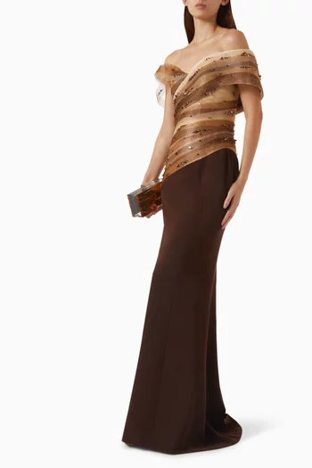 Vespera Embellished Gown in Tulle & Silk