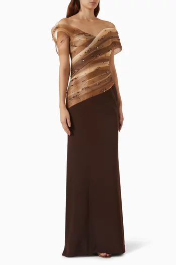 Vespera Embellished Gown in Tulle & Silk