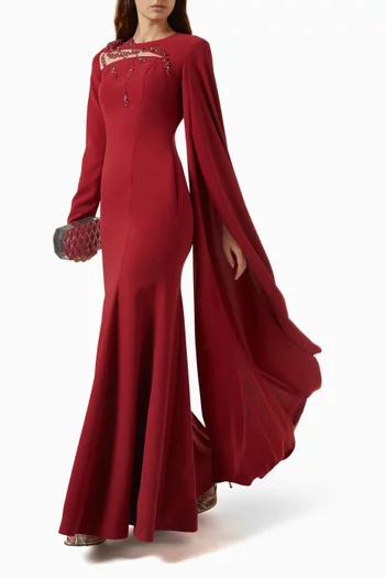 Embellished Cape-sleeve Dress