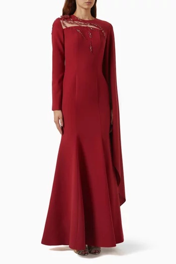 Embellished Cape-sleeve Dress