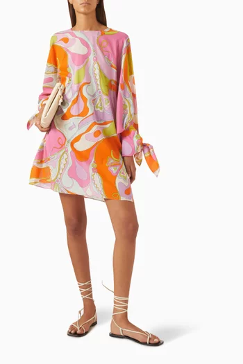 Orchidee-print Mini Kaftan in Cotton Muslin