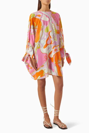 Orchidee-print Mini Kaftan in Cotton Muslin