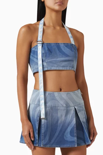 Marmo-print Crop Top in Denim