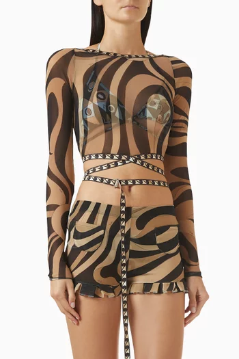 Printed Crop Top in Tulle