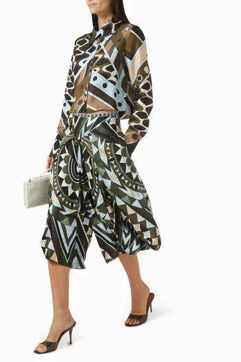 Manuba-print Pants in Silk Twill