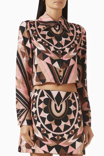 Printed Cropped Shirt in Silk Twill