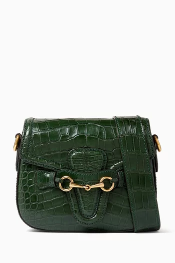 Small Lady Web Shoulder Bag in Croc-embossed Leather