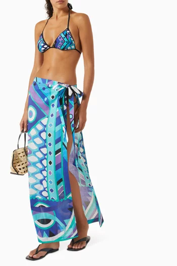 Vivara-print Sarong Skirt in Cotton Muslin