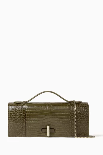 Medium May Clutch Bag in Croc-embossed Leather