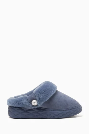 Diamond Maxi Shearling-trim Mules in Suede
