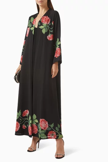Rose-print Abaya in Chiffon
