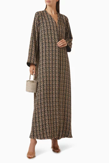 V-neck Printed Abaya in Chiffon