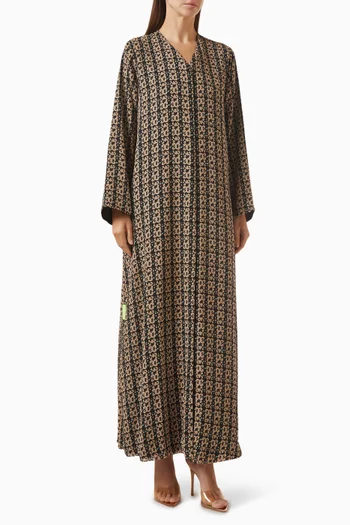 V-neck Printed Abaya in Chiffon