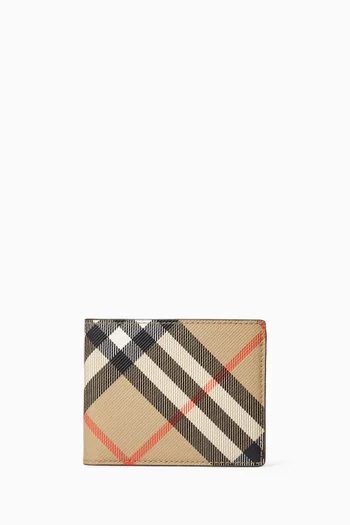 Check-Printed Bi-Fold Wallet in Canvas