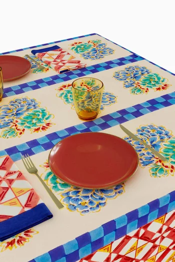 Positano Red Tiles Table Cloth in Cotton, 140 x 240cm