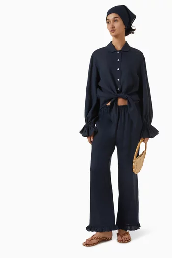 Ruffled Lounge Pants in Linen
