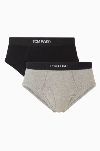 Logo Waistband Briefs in Stretch Cotton, Set of 2