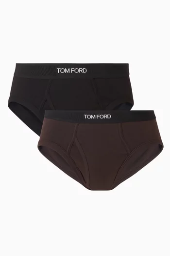 Logo Waistband Briefs in Stretch Cotton, Set of 2