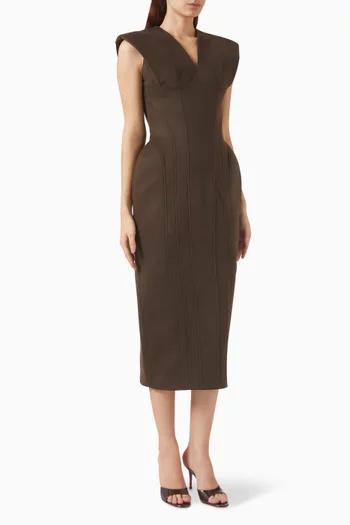 Underwired V-neck Dress in Flannel Twill