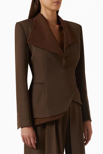 Asymmetric-collar Top in Gabardine & Flannel