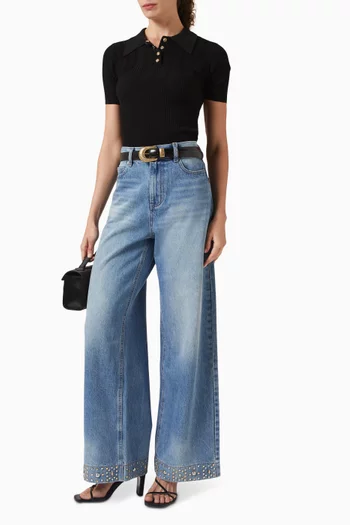 Lio Rhinestone Straight-Leg Jeans in Denim
