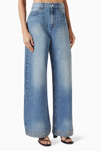 Lio Rhinestone Straight-Leg Jeans in Denim