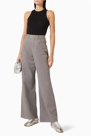 Golden Rhinestone-embellished Jeans in Cotton