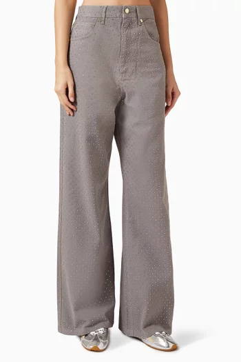 Golden Rhinestone-embellished Jeans in Cotton