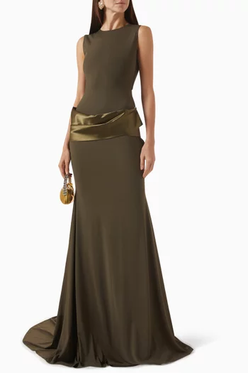 Draped Sleeveless Gown In Stretch Mesh