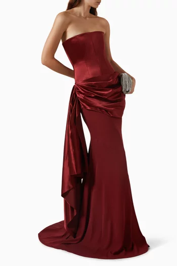 Asymmetric Strapless Gown in Satin