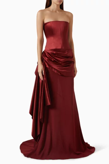 Asymmetric Strapless Gown in Satin
