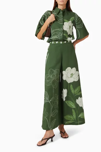 Floral Bell Sleeve Shirt in Cotton & Linen