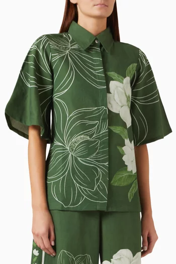 Floral Bell Sleeve Shirt in Cotton & Linen