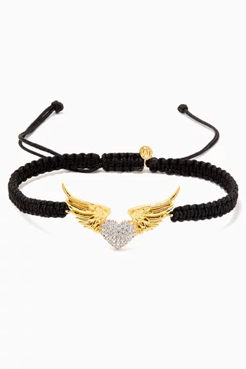 Heart & Wings Cord Bracelet in 24kt Gold-plated Sterling Silver
