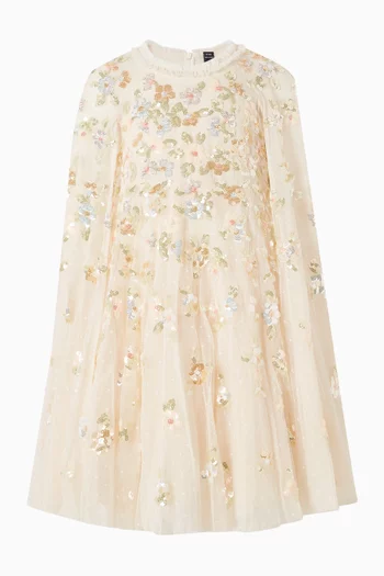 Freesia Shimmer Cape Dress in Tulle