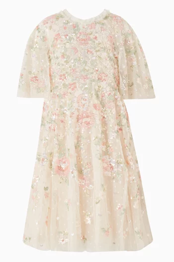 Sequin Bouquet Cape Dress in Tulle