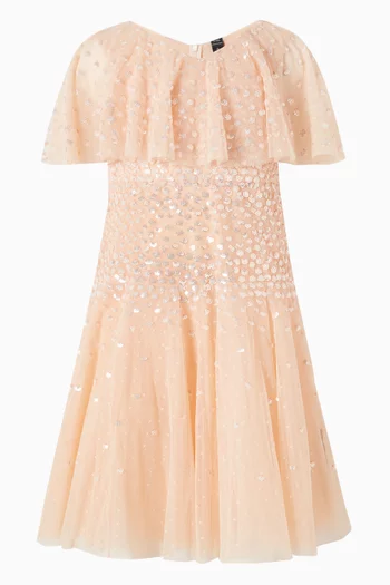 Sunrise Sequin Short Cape Dress in Tulle