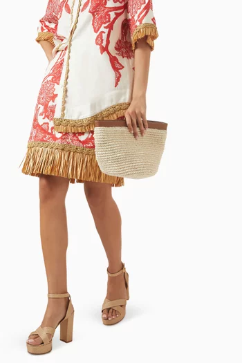 Large Zip Clutch in Iraca Palm & Leather
