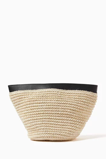 Large Zip Clutch in Iraca Palm & Leather