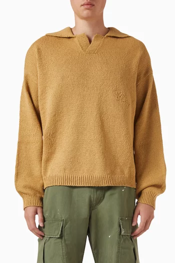 5 Star Henley Knit Crew Sweater in Cotton