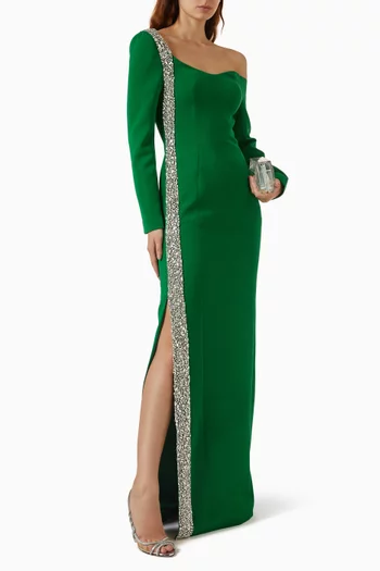 Crystal-trim Asymmetrical Maxi Dress