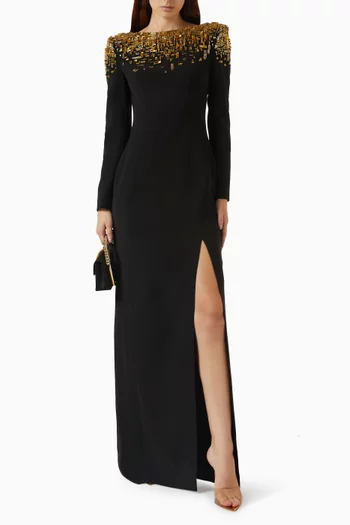 Scattered Embellished Neckline Maxi Dress