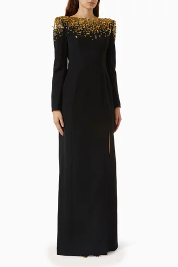 Scattered Embellished Neckline Maxi Dress