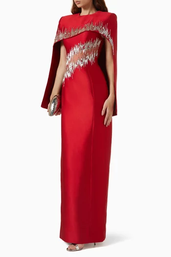 Embellished-trim Cape Neckline Maxi Dress