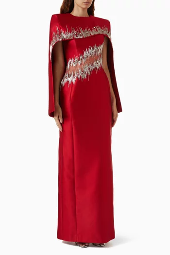 Embellished-trim Cape Neckline Maxi Dress