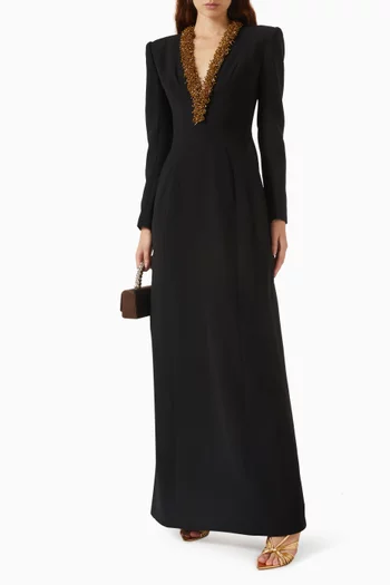 Embellished V-neck Maxi Dress