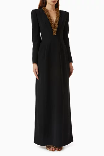Embellished V-neck Maxi Dress