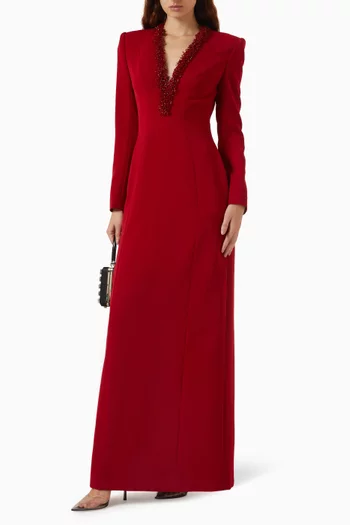 Embellished V-neck Maxi Dress